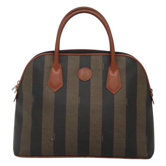 FENDI Pecan Canvas Hand Bag PVC Brown Gold - Picture 1 of 16